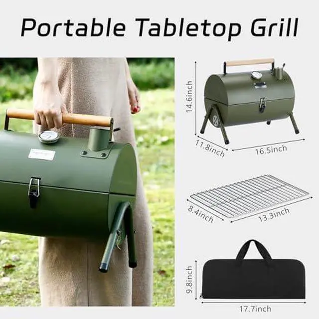 Main image of Adjustable Portable Charcoal Grill Multi-functional Metal Small BBQ Smoker for Outdoor Hiking(Black)