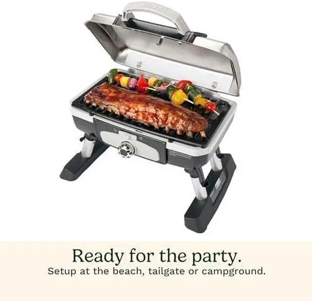 Alt view image 2 of 3 - Petite Gourmet Portable Gas Grill, Compact & Lightweight Tabletop Small Grill for BBQs, Camping, Tailgates & Small Spaces, 5,500 BTU Burner Folding with Carry Handles, Black