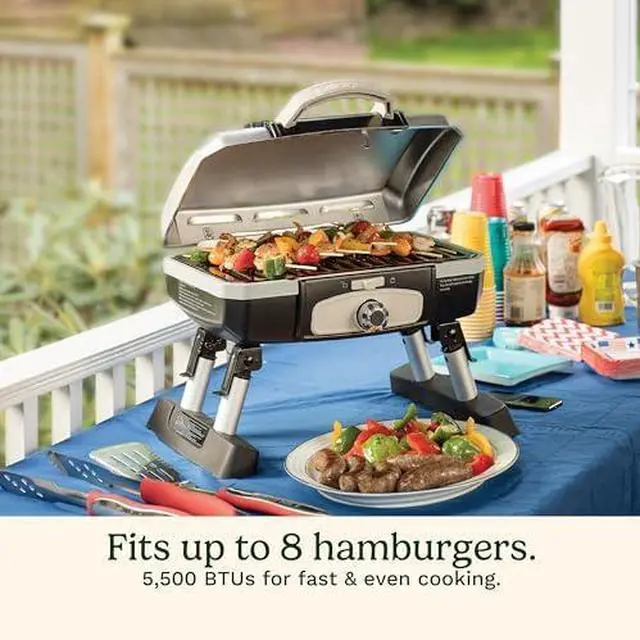 Alt view image 3 of 3 - Petite Gourmet Portable Gas Grill, Compact & Lightweight Tabletop Small Grill for BBQs, Camping, Tailgates & Small Spaces, 5,500 BTU Burner Folding with Carry Handles, Black