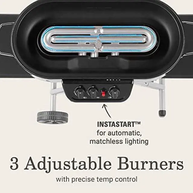 Alt view image 2 of 5 - RoadTrip 285 Portable Stand-Up Propane Grill with 3 Adjustable Burners & Instastart Ignition, 20,000 BTUs of Power for Outdoor Cooking, Camping, Tailgating, Grilling, BBQs, & More
