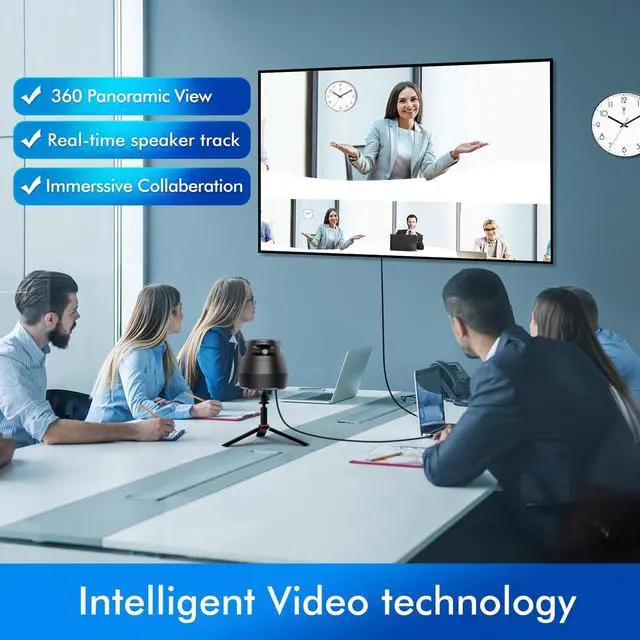 Alt view image 2 of 7 - 360 Video Conference Camera, Immersive Experience, Overall and Speakers' Close-up View, 1080P Webcam for Small/Mid-size Room, Micro SD Card Slot Equipped