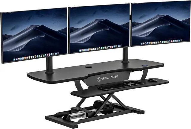 Main image of Electric Standing Desk Converter, 48 Inch PowerPro Height-Adjustable Sit Stand Desktop Riser, Keyboard Tray, USB Charging Port, 48" W X 24" D, Black