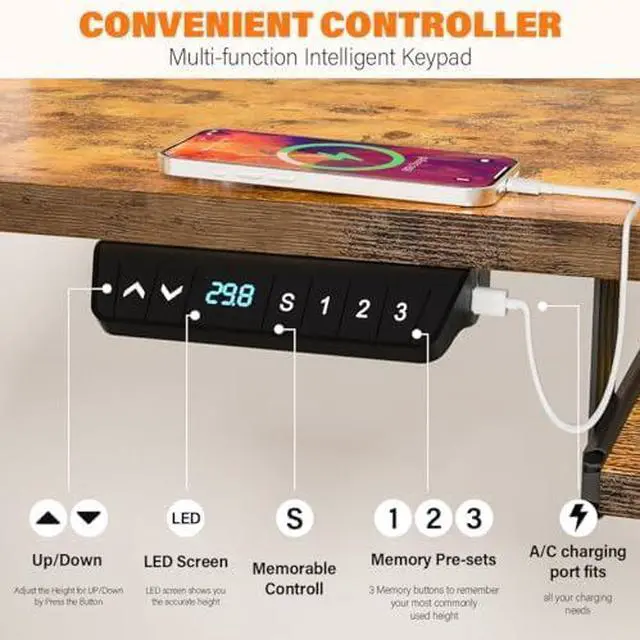 Alt view image 3 of 6 - 63x55 L Shaped Electric Standing Desk with A/C Charging Port & Storage, Height Adjustable Corner Computer Gaming Table, Home Office Sit Stand Up Desk & Cable Management, Black