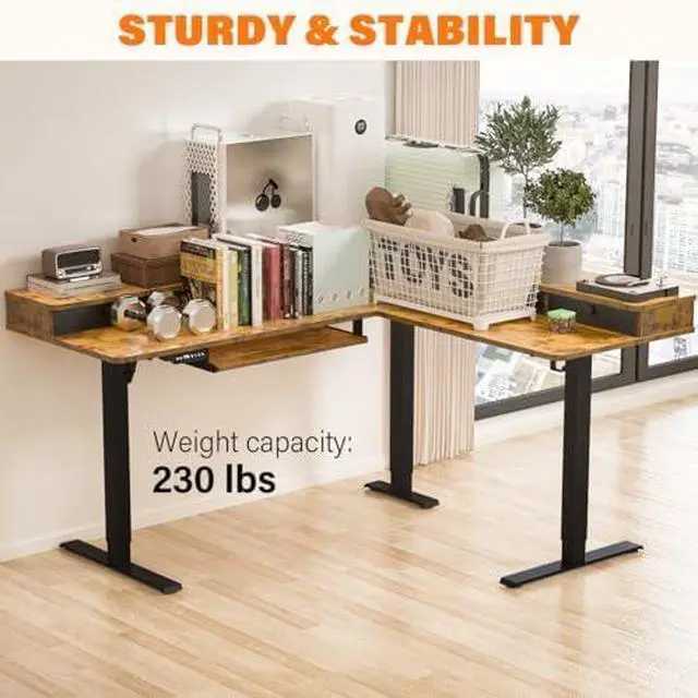 Alt view image 6 of 6 - 63x55 L Shaped Electric Standing Desk with A/C Charging Port & Storage, Height Adjustable Corner Computer Gaming Table, Home Office Sit Stand Up Desk & Cable Management, Black