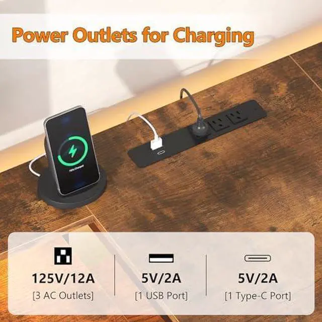 Alt view image 4 of 6 - 98.4" Long Computer Desk with 9 Drawers, 2 Person Gaming Desk with LED Lights & Power Outlet, Two Person Home Office Desk with Storage, Printer Shelf  Monitor Stand, Black