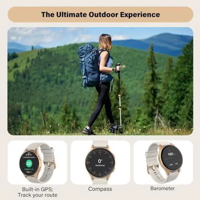 Alt view image 2 of 6 - Smart Watch for Women Men, Built-in Alexa, GPS, HRV, VO2 Max, Blood Oxygen, Sleep & Stress Monitor, Compass, Altimeter, 1.32" AMOLED, Fitness & Womens Health, iPhone Compatible