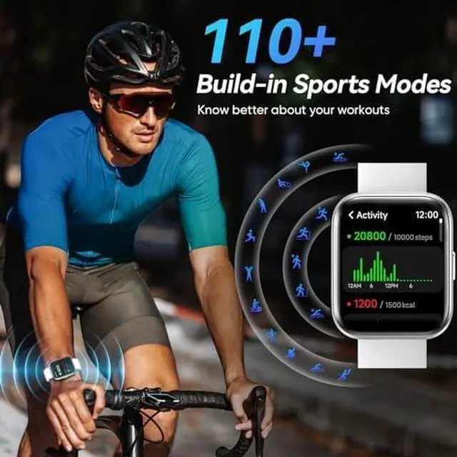 Alt view image 6 of 7 - Smart Watches for Men Android & iPhone, 1.8" Alexa Built-in Smartwatches Fitness Tracker Watch with Bluetooth Calls, IP68 Waterproof, Heart Rate/Sleep/SpO2 Monitor, 110 Sport Modes - Black