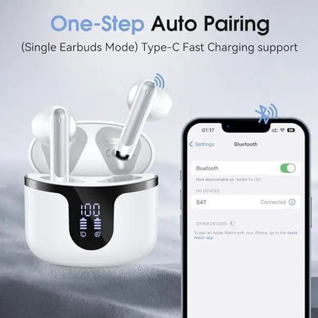 Alt view image 6 of 6 - Wireless Earbuds Bluetooth Headphones 5.3 Stereo 50 Hour Playback Ear Buds with LED Display and with 4 ENC Noise Cancelling Mic Wireless Earphones, for Phone, Tablet, Laptop, Sports, Black