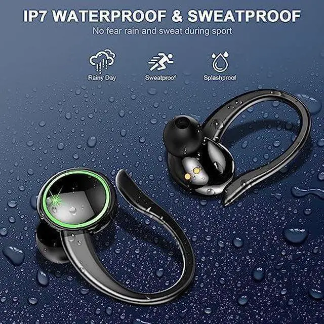Alt view image 5 of 5 - Wireless Earbuds, Bluetooth 5.4 Headphones with Noise Cancelling Mic, Bass Stereo Earphones 50Hrs with LED Display, IP7 Waterproof Earbuds with Earhooks, Ear Buds for Sports, Black