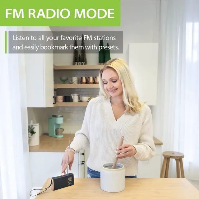 Alt view image 2 of 7 - Avantree Soundbyte T - 4-in-1 FM Radio with Bluetooth Speaker, Wireless Streaming to Bluetooth Earbuds or Home Stereo, MP3 Player via SD Card - Rechargeable Portable Device