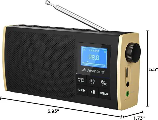 Alt view image 7 of 7 - Avantree Soundbyte T - 4-in-1 FM Radio with Bluetooth Speaker, Wireless Streaming to Bluetooth Earbuds or Home Stereo, MP3 Player via SD Card - Rechargeable Portable Device
