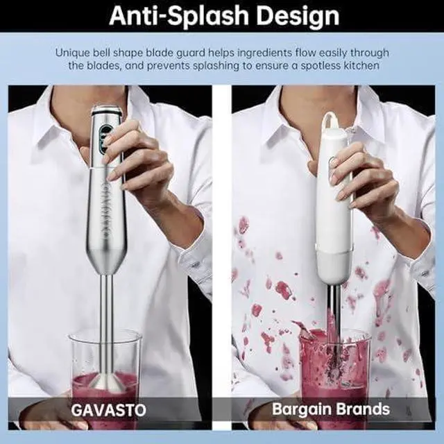 Alt view image 2 of 6 - Immersion Blender 1000 Watts Scratch Resistant Hand Blender,20 Speed and Turbo Mode Hand Mixer, 3-in-1 Heavy Duty Copper Motor Stainless Steel Smart Stick with Egg Beaters and Chopper
