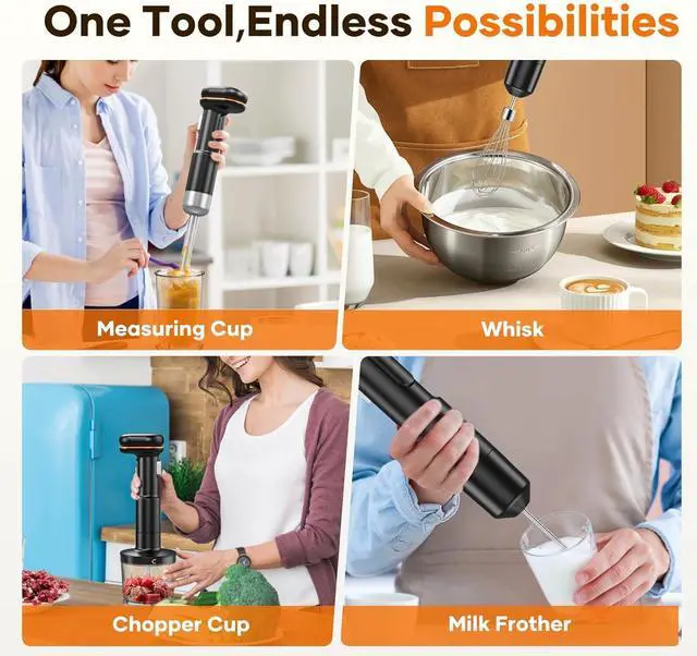 Alt view image 4 of 7 - Cordless Stick Immersion Blender 5-in-1, Ritus 13000RPM Soup Blender Rechargeable Handheld Mixer For Baby Food & Smoothies, Variable Speed, Dishwasher-Safe, Mixing Beaker, Chopper, Whisk Milk Frother