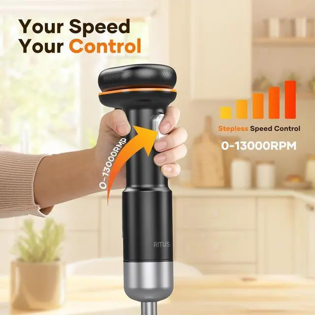 Alt view image 5 of 7 - Cordless Stick Immersion Blender 5-in-1, Ritus 13000RPM Soup Blender Rechargeable Handheld Mixer For Baby Food & Smoothies, Variable Speed, Dishwasher-Safe, Mixing Beaker, Chopper, Whisk Milk Frother
