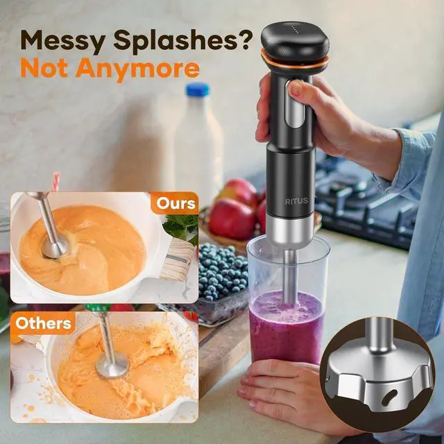 Alt view image 6 of 7 - Cordless Stick Immersion Blender 5-in-1, Ritus 13000RPM Soup Blender Rechargeable Handheld Mixer For Baby Food & Smoothies, Variable Speed, Dishwasher-Safe, Mixing Beaker, Chopper, Whisk Milk Frother