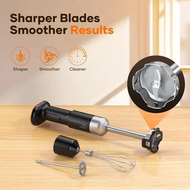 Alt view image 7 of 7 - Cordless Stick Immersion Blender 5-in-1, Ritus 13000RPM Soup Blender Rechargeable Handheld Mixer For Baby Food & Smoothies, Variable Speed, Dishwasher-Safe, Mixing Beaker, Chopper, Whisk Milk Frother