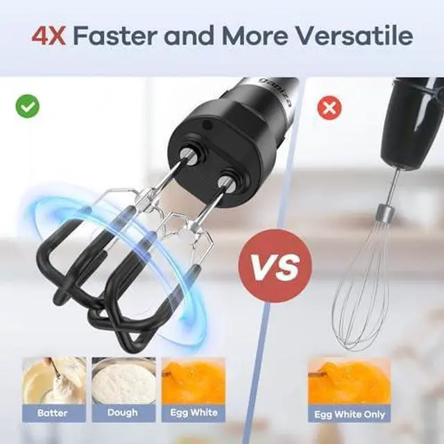 Alt view image 3 of 7 - Immersion Blender Handheld, 6 in 1 Hand Blender Stainless Steel Blade, 15 Speed Stick Blenders Electric, 800ml Mixing Beaker, 600ml Chopper, Whisk, Frother, Potato Masher
