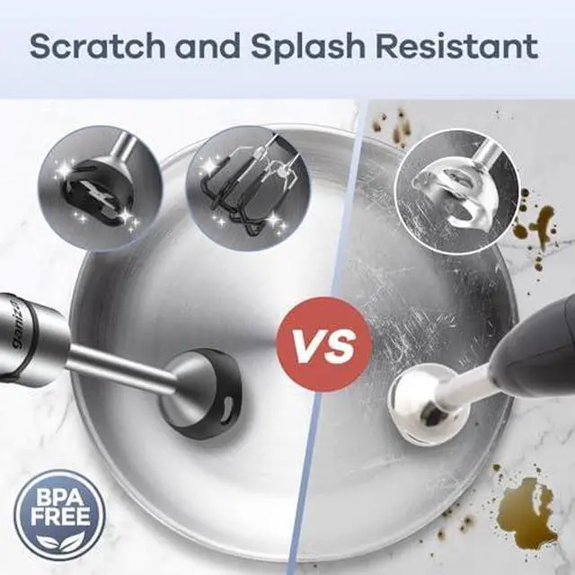 Alt view image 5 of 7 - Immersion Blender Handheld, 6 in 1 Hand Blender Stainless Steel Blade, 15 Speed Stick Blenders Electric, 800ml Mixing Beaker, 600ml Chopper, Whisk, Frother, Potato Masher