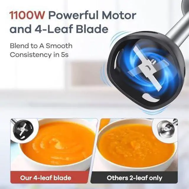 Alt view image 7 of 7 - Immersion Blender Handheld, 6 in 1 Hand Blender Stainless Steel Blade, 15 Speed Stick Blenders Electric, 800ml Mixing Beaker, 600ml Chopper, Whisk, Frother, Potato Masher