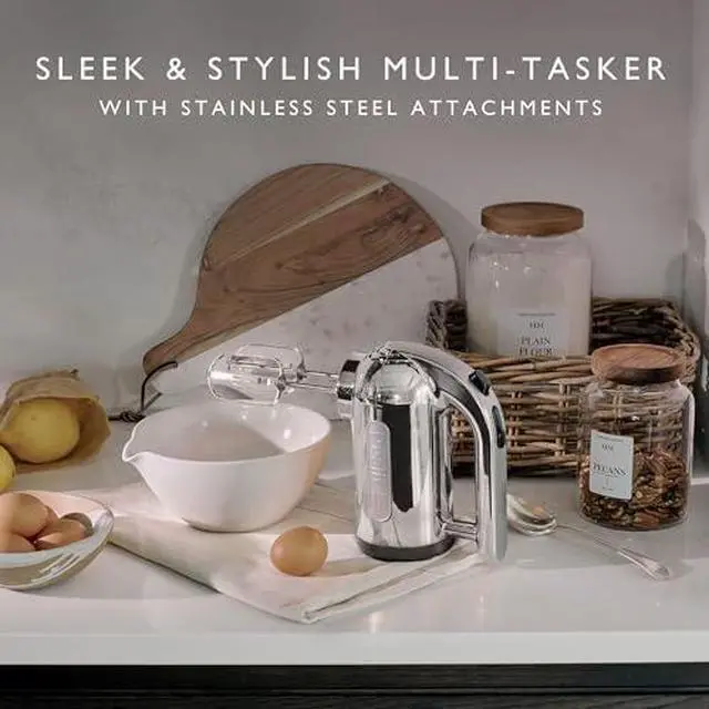 Main image of 400W - Strong Grip Handle - Attachments Included - Integral Plug Storage - 4 Speed Settings - Repairable gears - Flat Beaters, Dough Hooks, Balloon Whisk