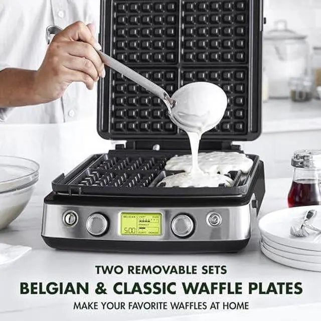 Alt view image 2 of 6 - Elite 4-Square Belgian & Classic Waffle Maker,Healthy Ceramic Nonstick Dishwasher Safe Plates, Adjustable Shade/Crunch Control, Wont Overflow, Easy Cleanup Breakfast, PFAS-Free, White