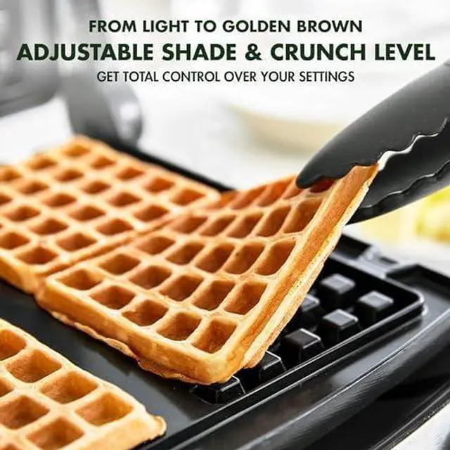 Alt view image 5 of 6 - Elite 4-Square Belgian & Classic Waffle Maker,Healthy Ceramic Nonstick Dishwasher Safe Plates, Adjustable Shade/Crunch Control, Wont Overflow, Easy Cleanup Breakfast, PFAS-Free, White