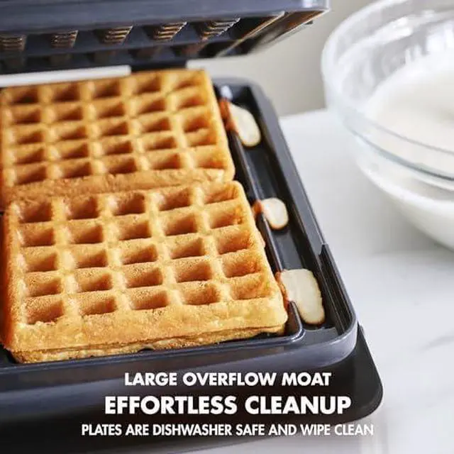 Alt view image 6 of 6 - Elite 4-Square Belgian & Classic Waffle Maker,Healthy Ceramic Nonstick Dishwasher Safe Plates, Adjustable Shade/Crunch Control, Wont Overflow, Easy Cleanup Breakfast, PFAS-Free, White
