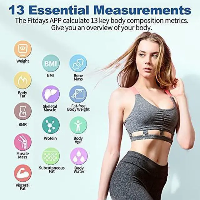 Alt view image 2 of 7 - Body Composition Scale, 8 Electrode Bathroom Smart Scale with BMI, Body Fat, Muscle Mass, Scale for Body Weight and Fat with 20 Body Fat Scale, Large Color Display and Report (Black)