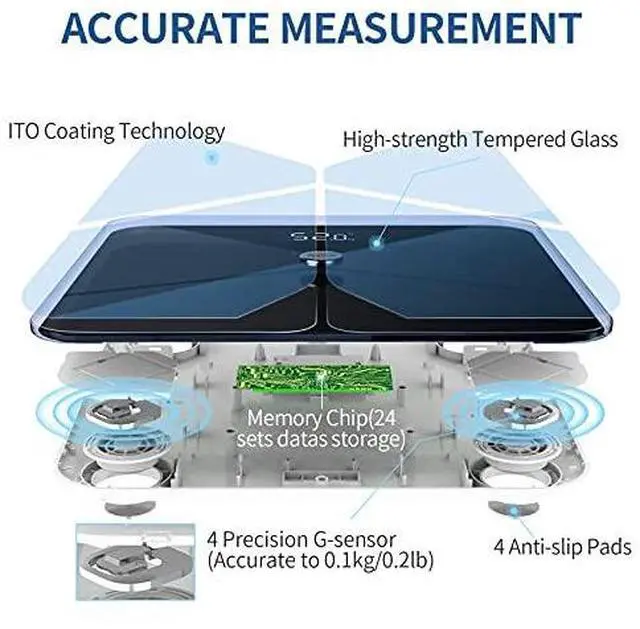 Alt view image 3 of 7 - Body Composition Scale, 8 Electrode Bathroom Smart Scale with BMI, Body Fat, Muscle Mass, Scale for Body Weight and Fat with 20 Body Fat Scale, Large Color Display and Report (Black)