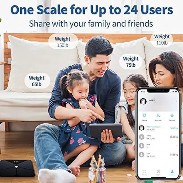 Alt view image 6 of 7 - Body Composition Scale, 8 Electrode Bathroom Smart Scale with BMI, Body Fat, Muscle Mass, Scale for Body Weight and Fat with 20 Body Fat Scale, Large Color Display and Report (Black)