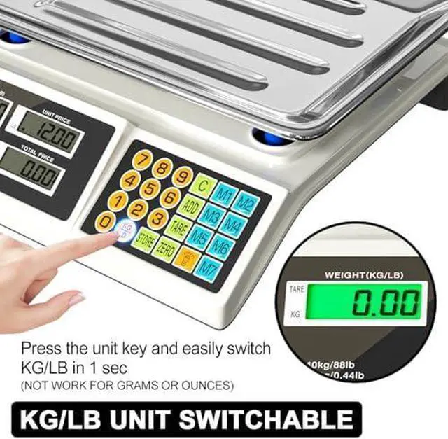 Alt view image 4 of 6 - Price Computing Scale 88lb/40kg LCD Digital Commercial Price Scale with Stainless Steel Platform,Produce Scale & Food Scale for Farmers Market, Retail Outlets, Meat Shop (Flat Plate)