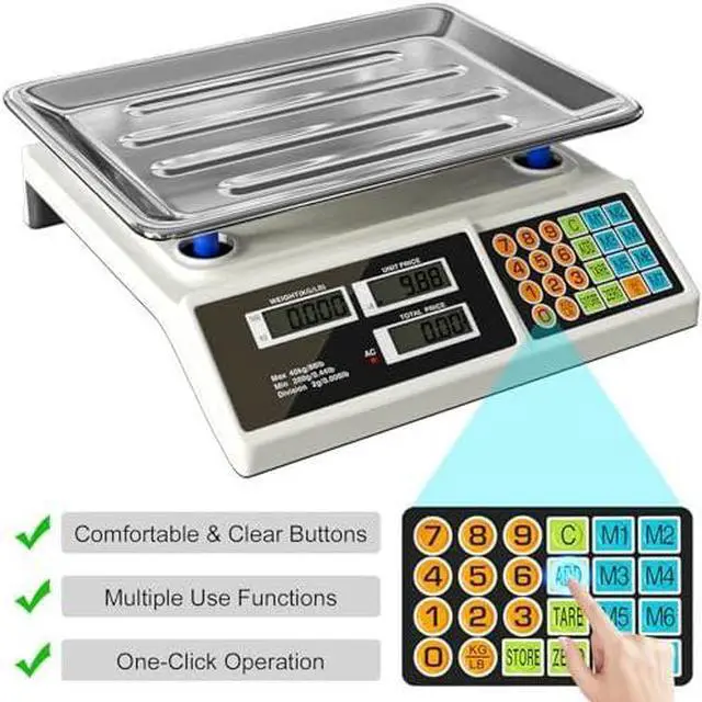 Alt view image 3 of 6 - Price Computing Scale 88lb/40kg LCD Digital Commercial Price Scale with Stainless Steel Platform,Produce Scale & Food Scale for Farmers Market, Retail Outlets, Meat Shop (Flat Plate)