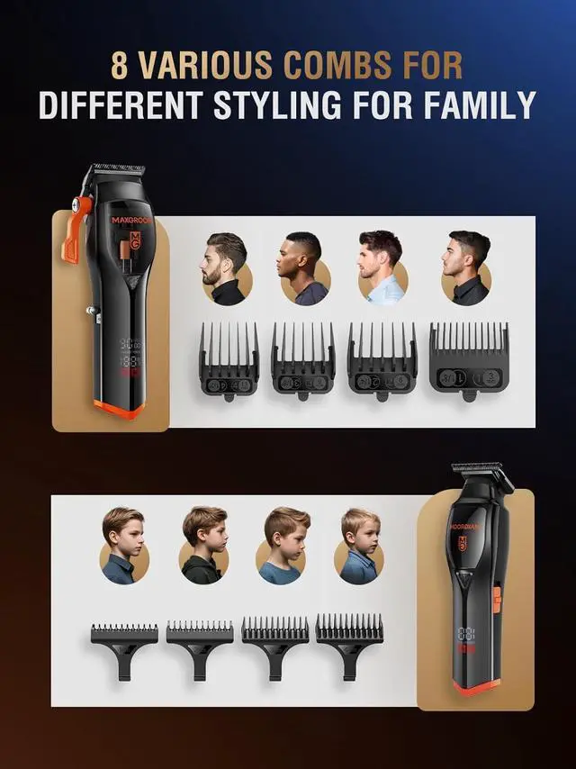 Alt view image 3 of 7 - Professional Hair Clippers for Men, Premium Home Haircut Kit Cordless Hair Cutting Clippers and Trimmers Set, 9000RPM Magnetic Motor, DLC Blades, Perfect for Barber Fades & Family Use