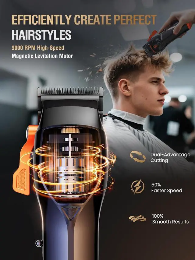 Alt view image 6 of 7 - Professional Hair Clippers for Men, Premium Home Haircut Kit Cordless Hair Cutting Clippers and Trimmers Set, 9000RPM Magnetic Motor, DLC Blades, Perfect for Barber Fades & Family Use