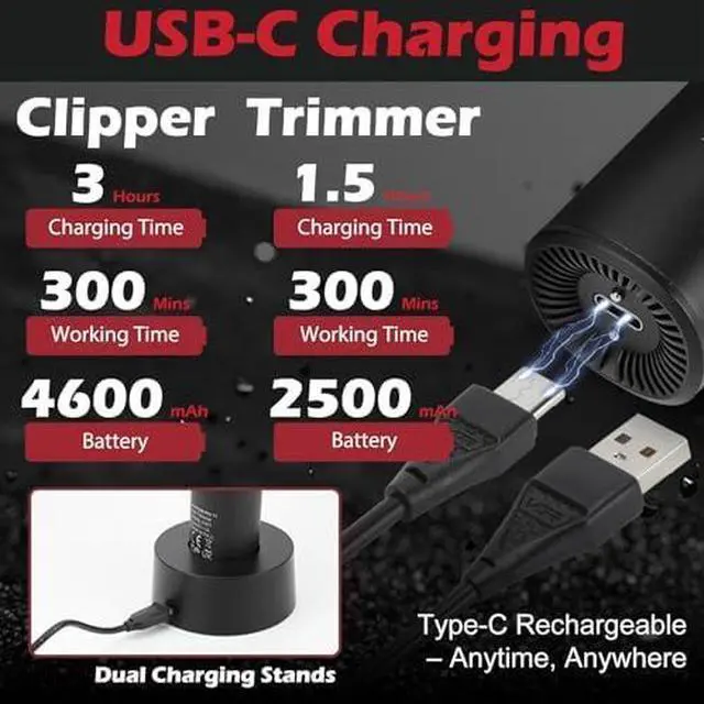 Alt view image 5 of 6 - 001 Professional Hair Clippers for Men, Cordless Barber Clippers for Hair Cutting, Carbon Steel Blade Hair Trimmers for Barbers, 9000RPM, LED Display, Black