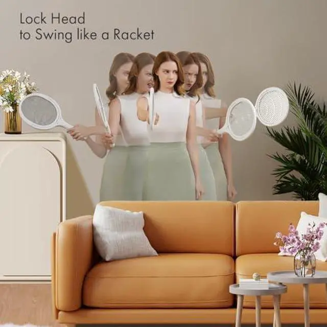 Alt view image 3 of 7 - 2-Pack GeckoMan Rotating Head Electric Fly Swatter Racket Rechargeable Bug Zapper Racket Bug Zapper Indoor Fly Zapper Mosquito Zapper Flies Killer for Indoors, with 2 Telescopic Extensions