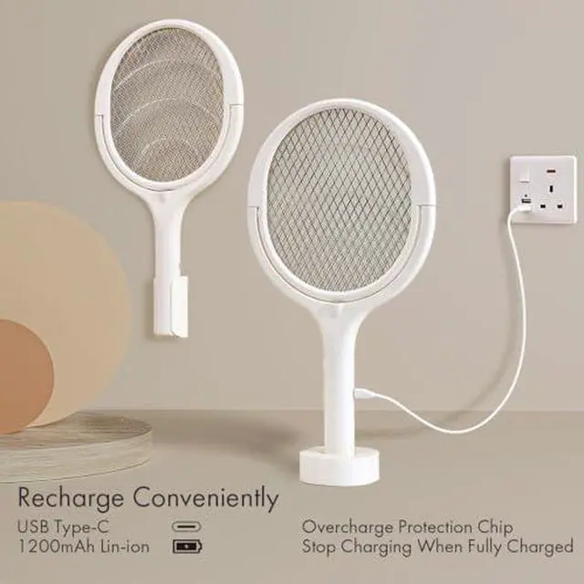Alt view image 5 of 7 - 2-Pack GeckoMan Rotating Head Electric Fly Swatter Racket Rechargeable Bug Zapper Racket Bug Zapper Indoor Fly Zapper Mosquito Zapper Flies Killer for Indoors, with 2 Telescopic Extensions