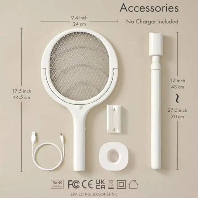 Alt view image 6 of 7 - 2-Pack GeckoMan Rotating Head Electric Fly Swatter Racket Rechargeable Bug Zapper Racket Bug Zapper Indoor Fly Zapper Mosquito Zapper Flies Killer for Indoors, with 2 Telescopic Extensions