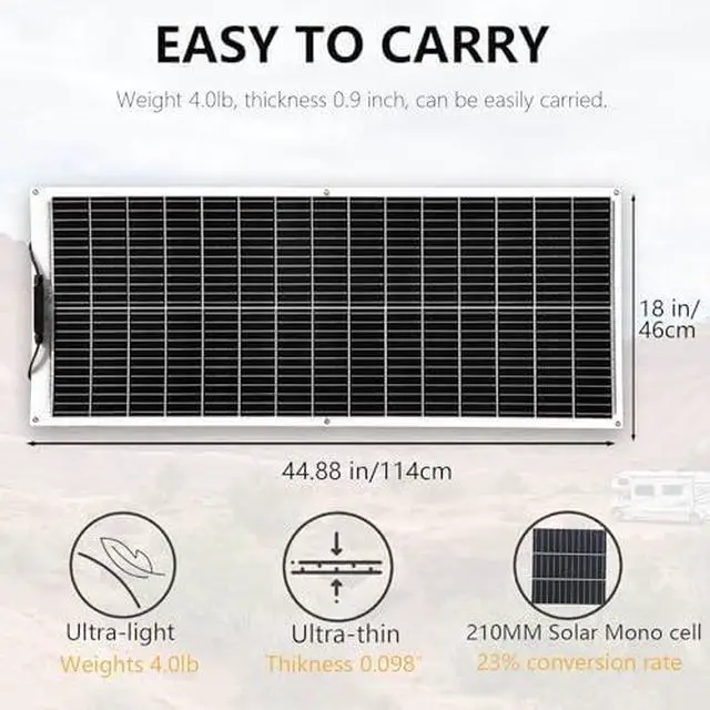 Main image of Solar Panel 200W 12V Flexible System Kit,2X100W Monocrystalline Fiberglass Module 20A Controller Extension Cable for Off Grid Home,RV,Caravan,Boat and Other Battery Charger200W