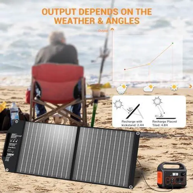 Alt view image 6 of 6 - 100W Portable Foldable Solar Panel Charger for Power Station Solar Generator with Kickstand 24V MC4 12V DC QC3.0 USB A PD3.0 USB C Output Fast Charging for Outdoor Camping RV Trip Off The Grid Living