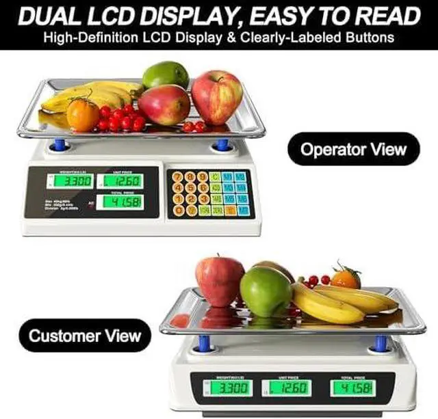 Alt view image 2 of 6 - Price Computing Scale 88lb/40kg LCD Digital Commercial Price Scale with Stainless Steel Platform,Produce Scale & Food Scale for Farmers Market, Retail Outlets, Meat Shop (Flat Plate)