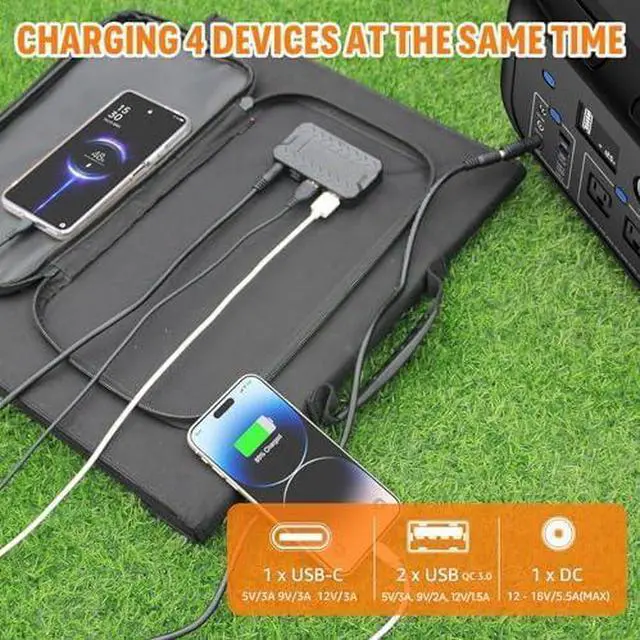 Alt view image 3 of 6 - Portable Solar Panel Charger 40W Foldable Solar Panel for Portable Power Station, iPhone, iPad, Laptop, Camping Solar Panels with USB QC 3.0/USB C/18V DC, Solar Panels for Camping Outdoor Van RV Trip