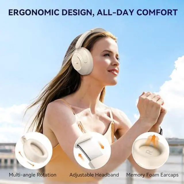 Alt view image 7 of 7 - Wave Pro Active Noise Canceling Headphones, Wireless Over Ear Bluetooth Headphones, LDAC Hi-Res Sound, 5 Mics AI Clear Call, 80H Playtime, Multipoint Connection, Comfort Fit, Custom EQ via App