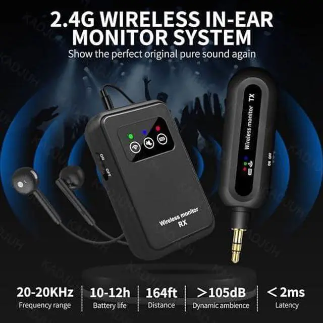 Main image of Wireless in-Ear Monitor System 2.4G Wireless IEM System Stage Monitor with 90° Rotate Transmitter Beltpack Receiver Automatic Pairing, 164ft for Studio, Band, Live Performance