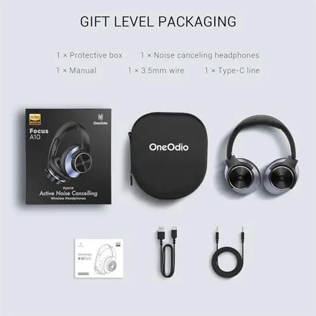 Alt view image 6 of 6 - A10 Hybrid Active Noise Cancelling Headphones, Hi-Res Audio, 50H Playtime with Speed Charge, Travel Case, Wireless/Wired, Built-in Mic, Bluetooth Over Ear Headphones for Work Travel