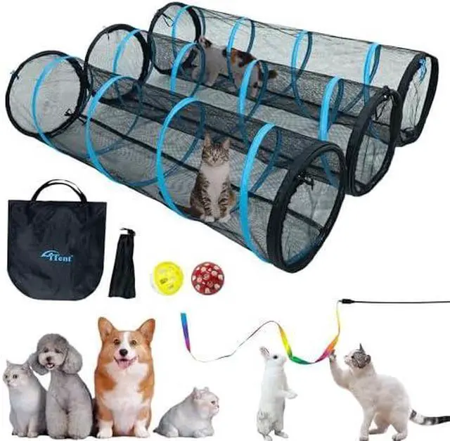 Main image of Cat Play Tunnel-2 Packs for Indoor and Outdoor, Cat Play House, Cat Enclosures Easy to Connect with Two Zipper Doors,Product Size 67'' x 18'',2pcs /Set,Orange and Blue