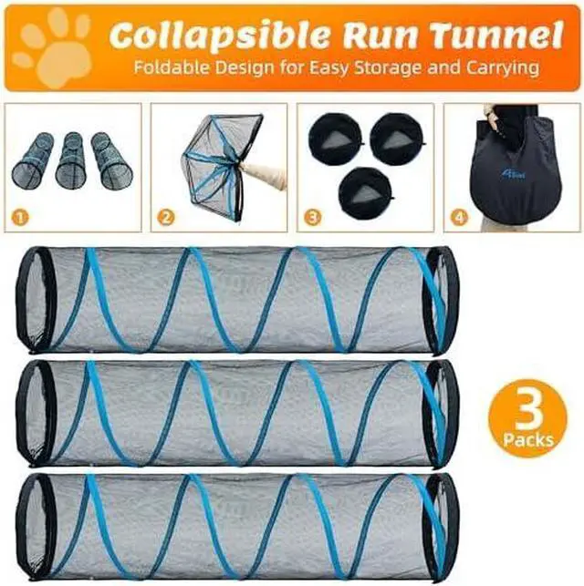 Alt view image 4 of 7 - Cat Play Tunnel-2 Packs for Indoor and Outdoor, Cat Play House, Cat Enclosures Easy to Connect with Two Zipper Doors,Product Size 67'' x 18'',2pcs /Set,Orange and Blue