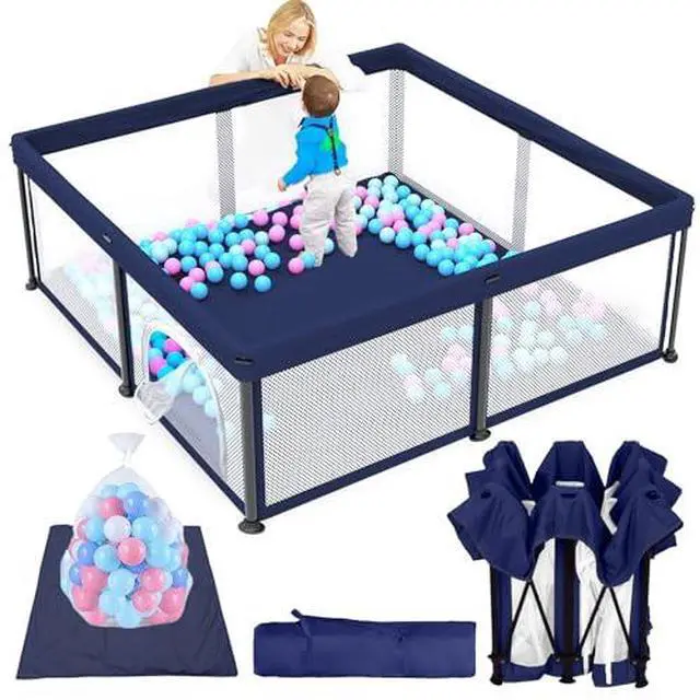 Main image of Foldable Baby Playpen with Mat, 50"×50" Collapsible Play Pen for Babies and Toddlers, Indoor & Outdoor Kids Safety Play Pen, Portable Play Yard, Foldable Baby Playpen with 50 Ocean Balls