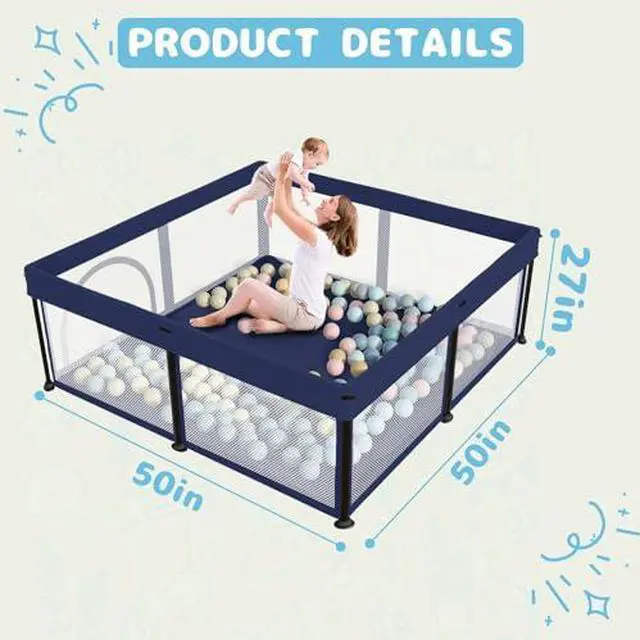Alt view image 5 of 7 - Foldable Baby Playpen with Mat, 50"×50" Collapsible Play Pen for Babies and Toddlers, Indoor & Outdoor Kids Safety Play Pen, Portable Play Yard, Foldable Baby Playpen with 50 Ocean Balls