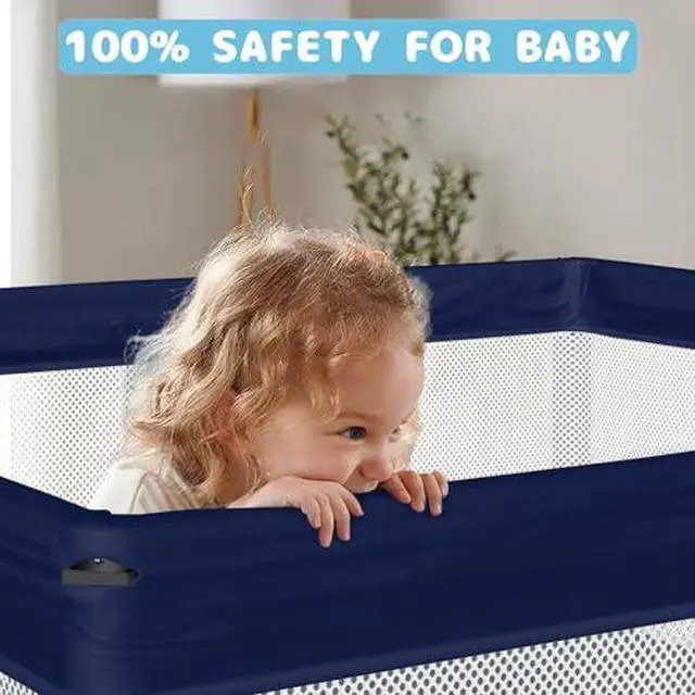 Alt view image 6 of 7 - Foldable Baby Playpen with Mat, 50"×50" Collapsible Play Pen for Babies and Toddlers, Indoor & Outdoor Kids Safety Play Pen, Portable Play Yard, Foldable Baby Playpen with 50 Ocean Balls